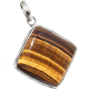 Natural Tigers Eye Diamond Shape Gemstone .925 Sterling Silver Pendant - BELLADONNA