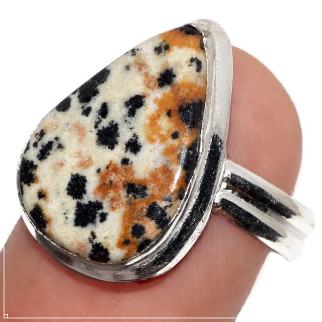 Natural Dalmation Jasper Gemstone in 925 Sterling Silver Ring Size US 7.5 - BELLADONNA