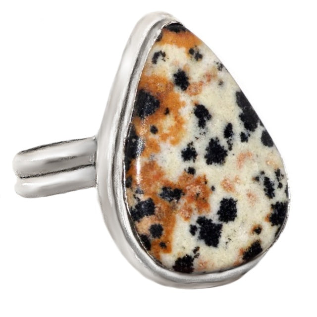 Natural Dalmation Jasper Gemstone in 925 Sterling Silver Ring Size US 7.5 - BELLADONNA