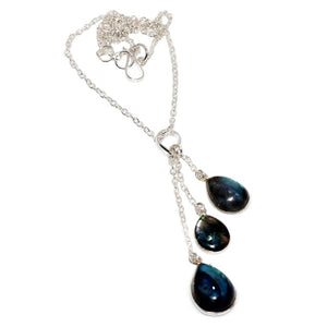 Natural Blue Fire Labradorite Gemstone 925 Sterling Silver Waterfall Necklace - BELLADONNA