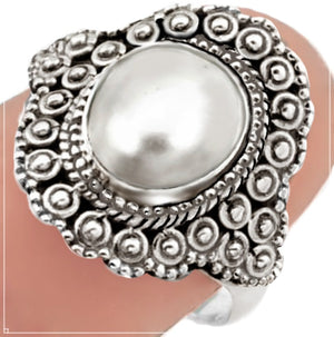 Indonesian Bali -Java Natural Freshwater Pearl , Solid .925 Sterling Silver Ring Size US 8.5 - BELLADONNA