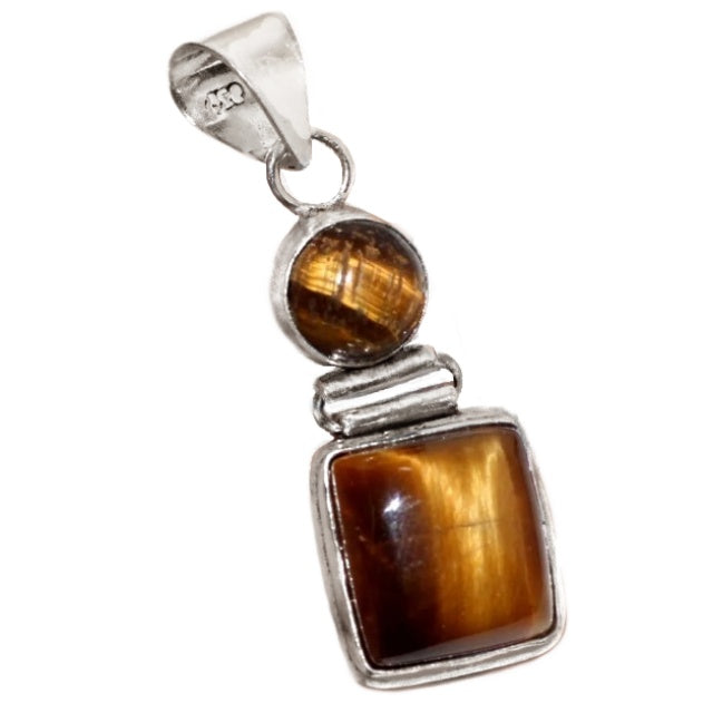 Natural Tigers Eye Mixed Shapes Gemstone .925  Sterling Silver Pendant - BELLADONNA