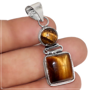 Natural Tigers Eye Mixed Shapes Gemstone .925  Sterling Silver Pendant - BELLADONNA