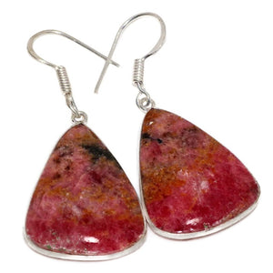 Natural Rhodonite Pear Shape Gemstone .925 Sterling Silver Earrings - BELLADONNA