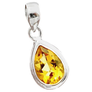 Natural Sunny Citrine Pear Shape Gemstone Solid .925 Sterling Silver Pendant - BELLADONNA