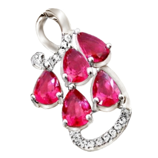 5.62 cts Ruby and White Topaz Gemstone Solid .925 Sterling Silver Pendant + Free Chain - BELLADONNA