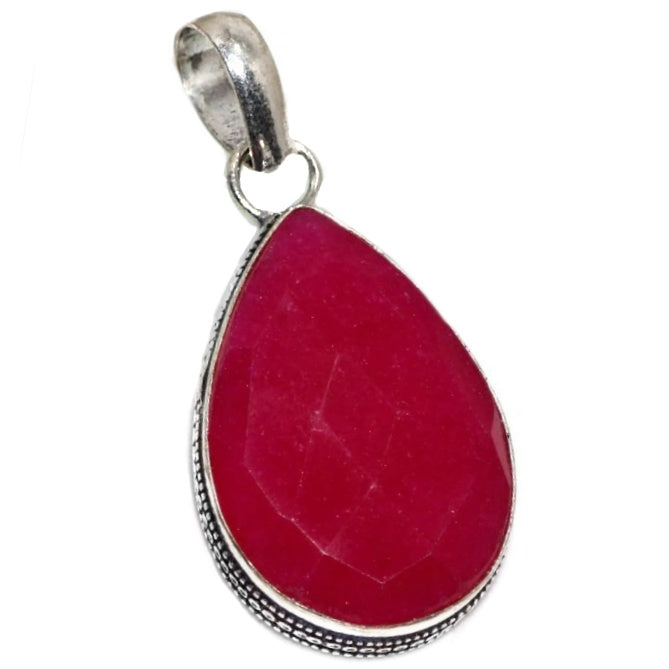 Handmade Indian Ruby Pear Gemstone .925 Sterling Silver Pendant - BELLADONNA