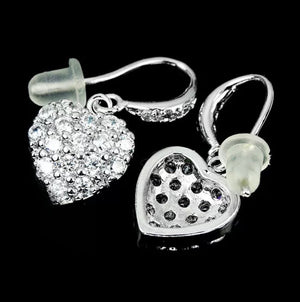 White Cubic Zirconia Hypoallergenic Stainless Steel Heart Earrings - BELLADONNA