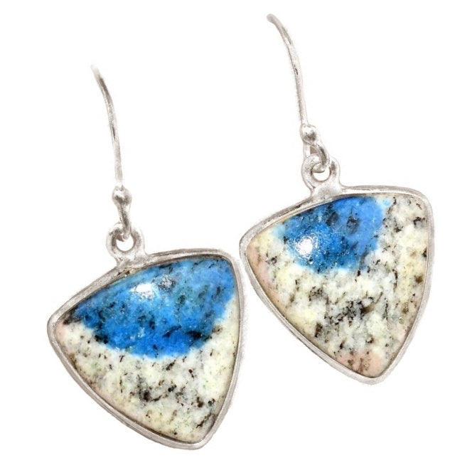 Natural K2 Granite with Blue Azurite Gemstone Solid .925 Silver Fine Earrings - BELLADONNA