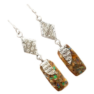 25 cts Natural Ethiopian Fire Opal in Pyrite Solid.925 Sterling Silver Earrings - BELLADONNA