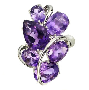 29.22 cts Intense Natural  Unheated Purple Amethyst Gemstone Solid .925 Sterling Silver Ring 14K White Gold Ring Size 7.5 - BELLADONNA