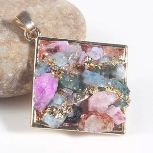 Mixed Colours Druzy Agate Gemstone Gold Plated Fashion Pendant - BELLADONNA