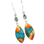 Natural Spiny Oyster Arizona Turquoise, Blue Topaz Solid .925 Sterling Silver Earrings - BELLADONNA