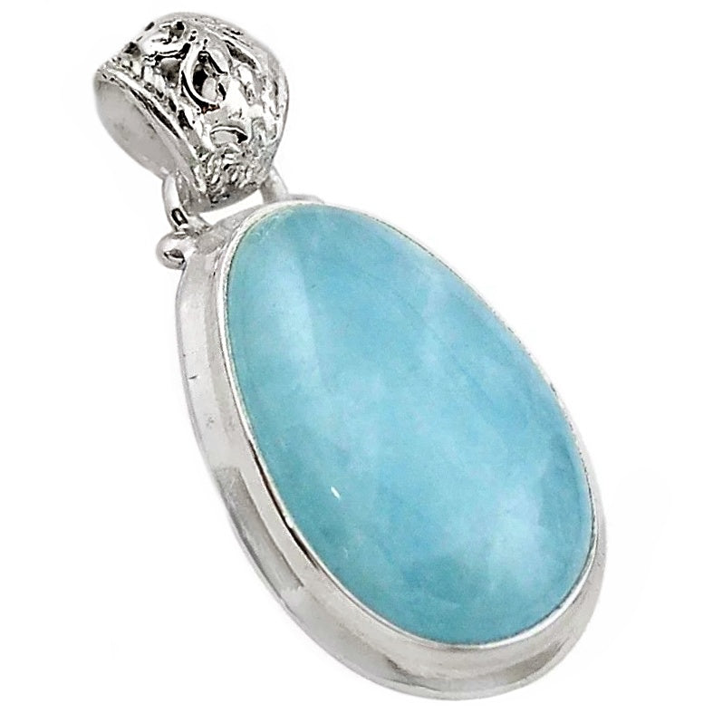 16.65 cts Handmade Natural Aquamarine Gemstone Solid .925 Sterling Silver Pendant - BELLADONNA