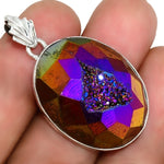 Natural Titanium Aura Druzy In Solid 925 Sterling Silver Pendant - BELLADONNA