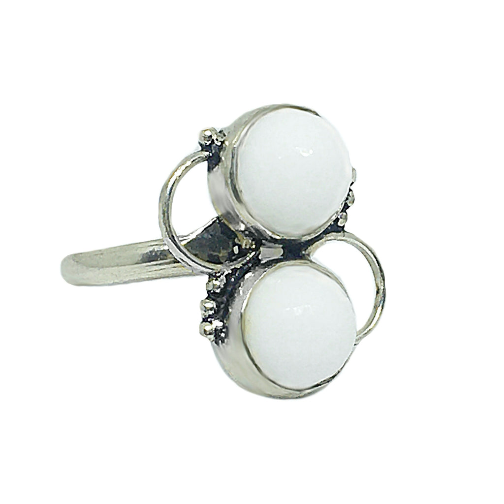 White Jade Gemstone .925 Sterling Silver Ring US 9 - BELLADONNA