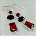 Trendy Mixed Shapes Garnet Gemstone .925 Sterling Silver Earrings - BELLADONNA