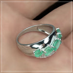 22.2 Cts Natural Brazilian Emerald and White Cubic Zirconia Solid .925 Silver Size 7 - BELLADONNA