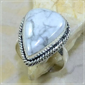 Natural Howlite Gemstone .925 Sterling Silver Ring Size US 10 or T - BELLADONNA