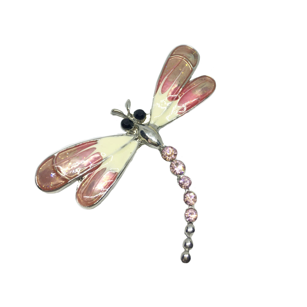 Dragonfly Pink Crystal Silver Brooch - BELLADONNA