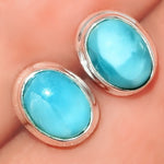 Natural Caribbean Larimar Solid .925 Sterling Silver Stud Earrings - BELLADONNA