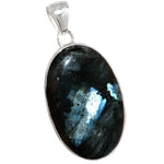 Norwegian Natural Larvikite Black Moonstone Gemstone Solid .925 Sterling Silver Pendant - BELLADONNA