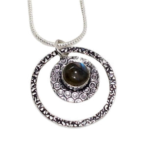 Natural Labradorite Gemstone Textured Metal 925 Silver Necklace - BELLADONNA