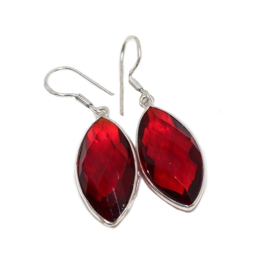 Faceted Garnet Marquise Gemstone .925 Silver Earrings - BELLADONNA