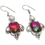 Bi-Colour Tourmaline , White Pearl Gemstone .925 Silver Earrings - BELLADONNA