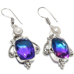 Bi-Colour Tourmaline , White Pearl Gemstone .925 Silver Earrings - BELLADONNA