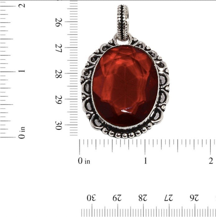 Antique Style Garnet Quartz Oval .925 Silver Plated Pendant - BELLADONNA