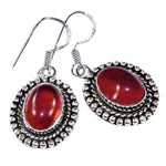 Antique Style Garnet Oval Cabochon Gemstone .925 Silver Earrings - BELLADONNA