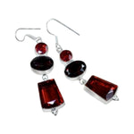 Trendy Mixed Shapes Garnet Gemstone .925 Sterling Silver Earrings - BELLADONNA