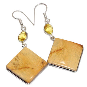 Natural Maligano Jasper and Citrine Gemstone .925 Sterling Silver Earrings - BELLADONNA