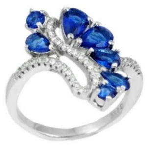 Modern Sapphire Quartz , White Topaz Solid.925 Sterling Silver Ring Size US 6 or M - BELLADONNA