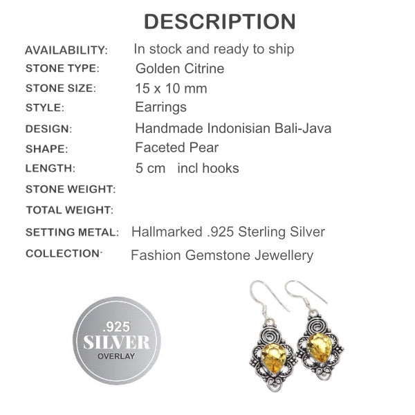 Faceted Citrine Gemstone .925 Sterling Silver Earrings - BELLADONNA