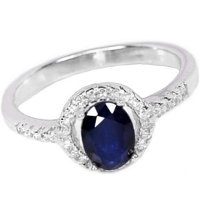 Genuine Blue Sapphire, White Cubic Zirconia Solid .925 Sterling Silver Ring Size 6.75 - BELLADONNA