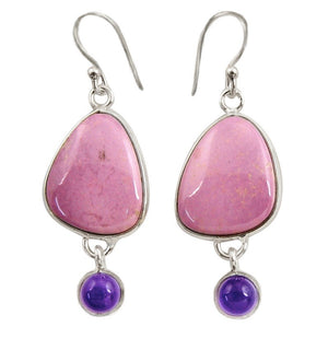 17.08 cts Natural Purple Phosphosiderite ( Hope Stone) Amethyst Solid .925 Sterling Silver Earrings - BELLADONNA