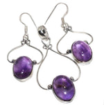 Natural Purple Amethyst Gemstone 925 Silver Necklace and Earrings Set - BELLADONNA