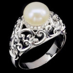 26.84 Cts Natural Creamy White Pearl , AAA Cz Solid .925 Silver Size 8.5 - BELLADONNA