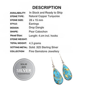 Incredible Natural Copper Turquoise Gemstone .925 Sterling Silver Earrings - BELLADONNA