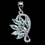 Top Grade Natural AAA Sky Blue Topaz, White Cubic Zirconia Solid .925 Sterling Silver Pendant - BELLADONNA