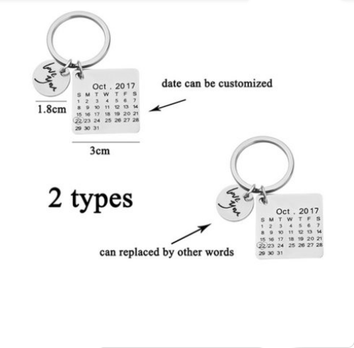 Personalized Calendar Custom Engraved Disk Date Name Stainless Steel Keyring - BELLADONNA