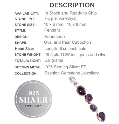 Natural Purple Amethyst Mixed Shapes Gemstone .925 Sterling Silver Pendant - BELLADONNA