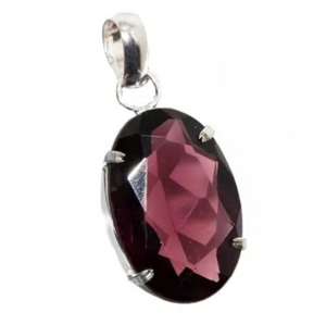 Oval Faceted Purple Amethyst Gemstone .925 Silver Pendant - BELLADONNA