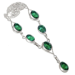 Handmade Emerald Quartz Oval Gemstone 925 Silver Necklace - BELLADONNA