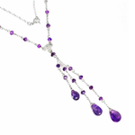 Handmade Natural Purple Amethyst Briolette Gemstone Solid .925 Silver 14K White Gold Necklace - BELLADONNA