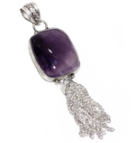 Handmade Natural Purple Amethyst Gemstone .925 Silver Tassel Pendant - BELLADONNA