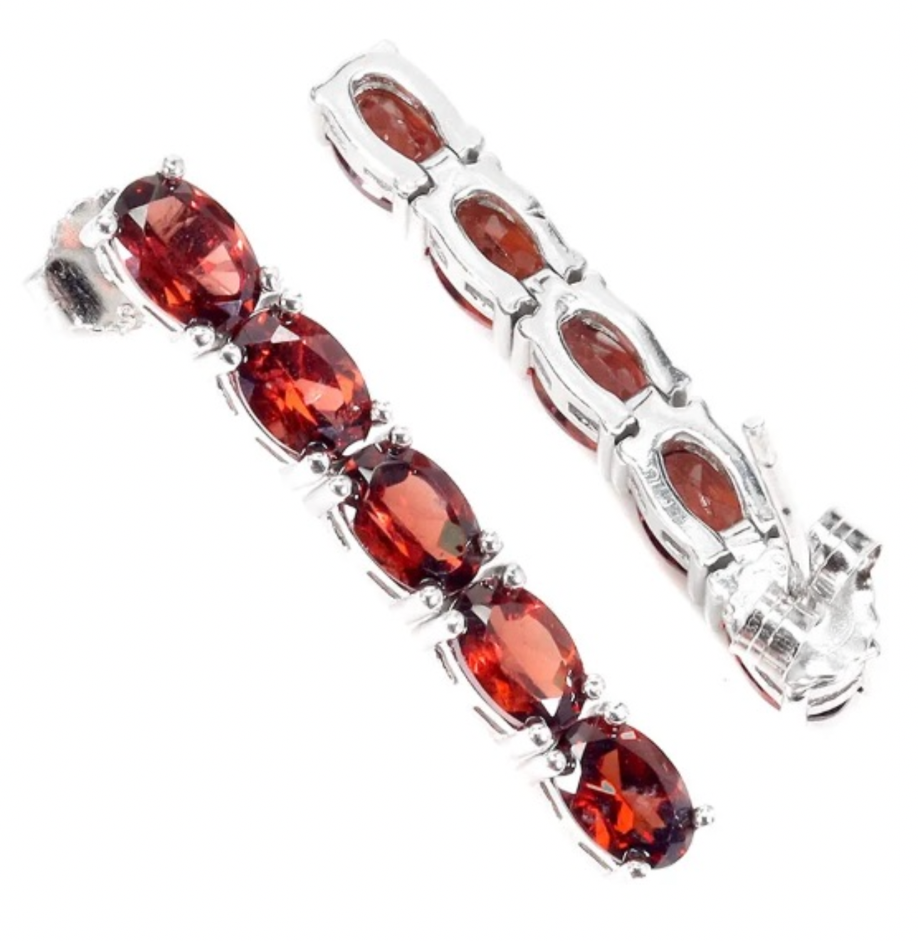 Natural Unheated Garnet Gemstone Solid .925 Sterling Silver 14K White Gold Stud Earrings - BELLADONNA