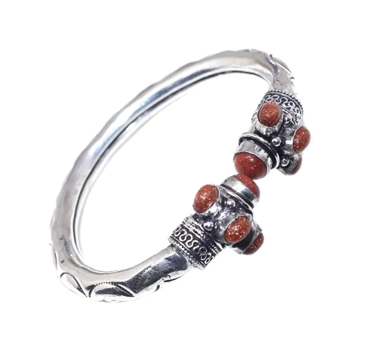 Shimmery Goldstone Sun Sitara set in .925 Sterling Silver Bangle - BELLADONNA